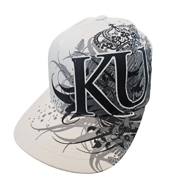Vintage Kansas University Jayhawks Fitted Hat Cap 90s KU White Flat Bill NCAA - Picture 1 of 9